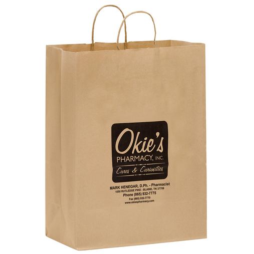 Custom Printed Natural Kraft Paper Shopper Tote Bag (13"x7"x17") - Flexo Ink -  1N13717-FI